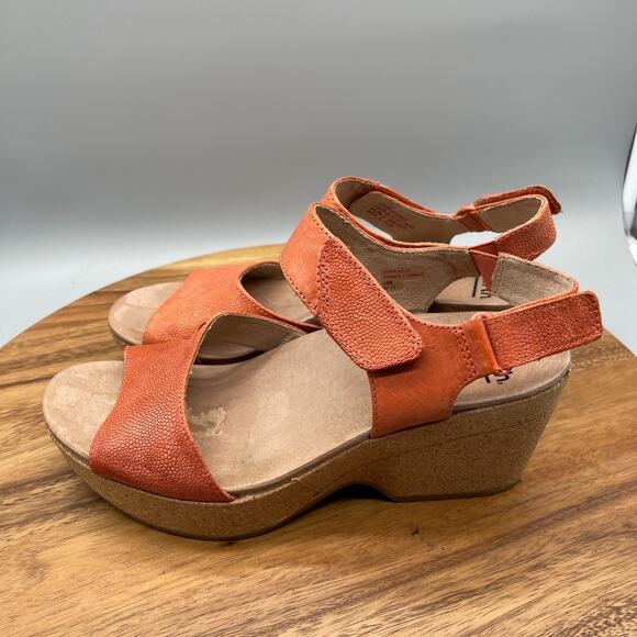 Earth Khaya Kella Sandals Womens Size 10 M Orange Leather Cork Wedge Slingback - Picture 4 of 10